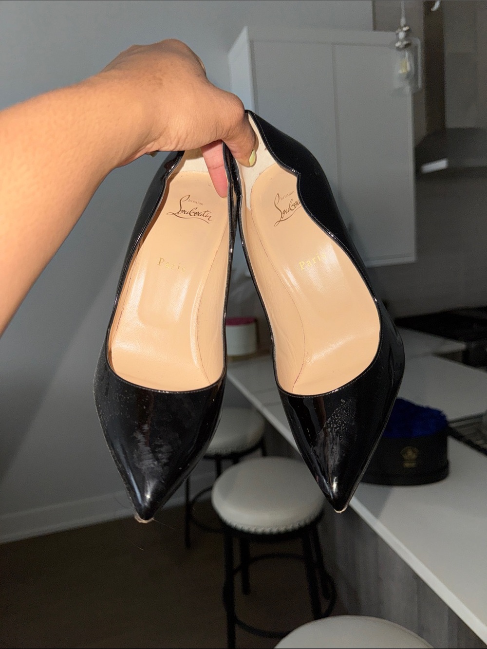Christian Louboutin Black Patent Pointed-Toe Pumps